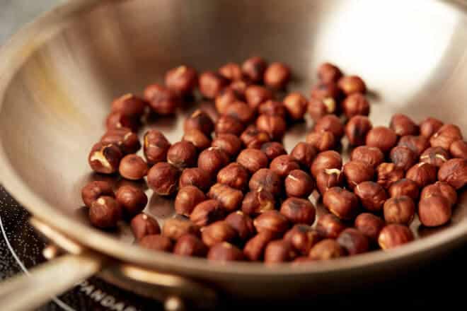 Hazelnuts in a pan