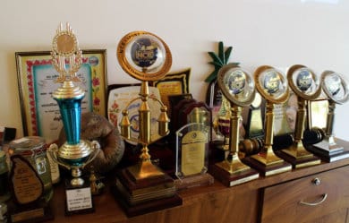 A set of awards and trophies