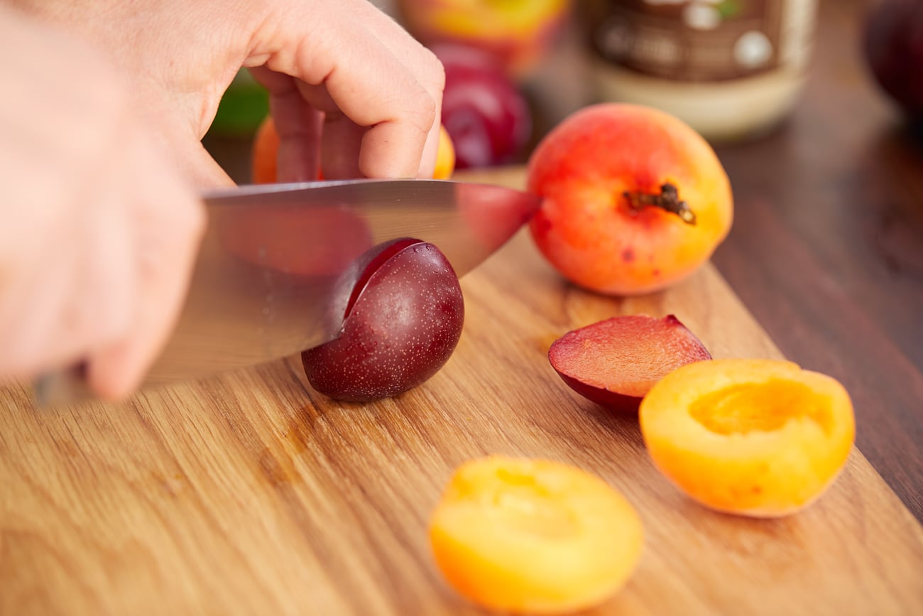 Slicing up apricots and plums