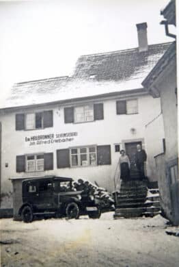 black and white photo of the building